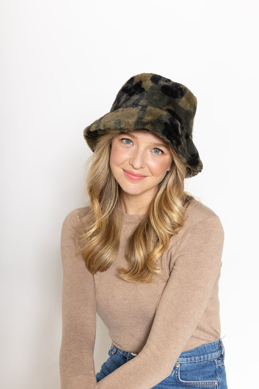 Camo Faux Fur Bucket Hat