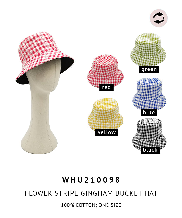 Reversible Flower Stripe Gingham Bucket Hat