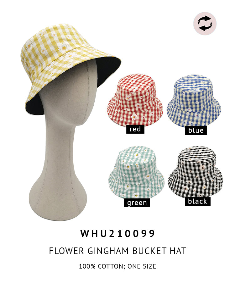 Reversible Flower Gingham Bucket Hat