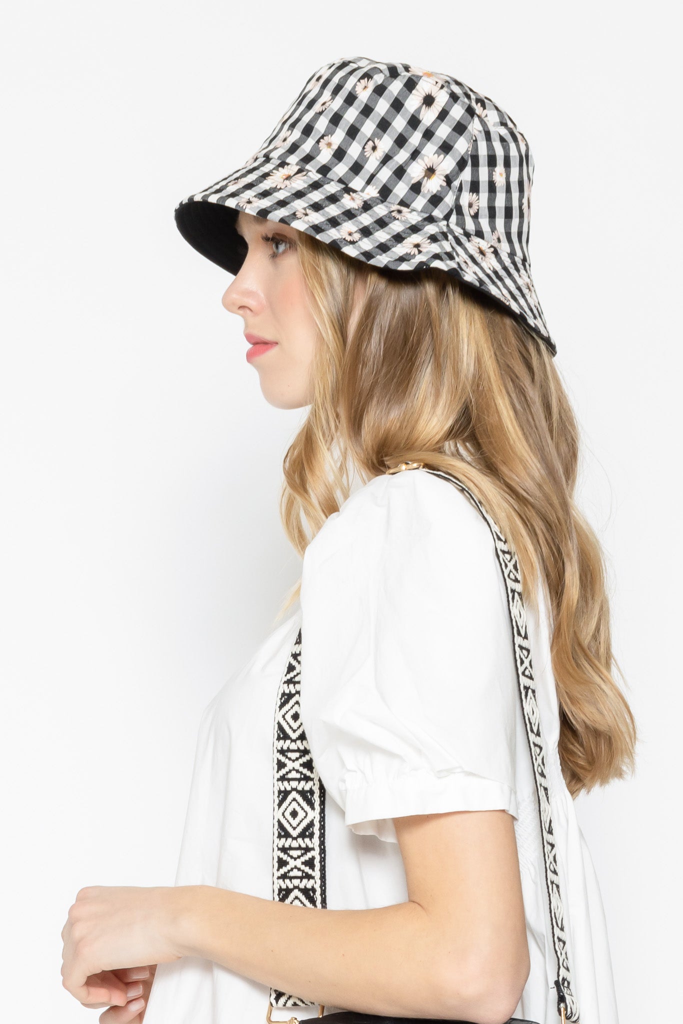 Reversible Flower Gingham Bucket Hat