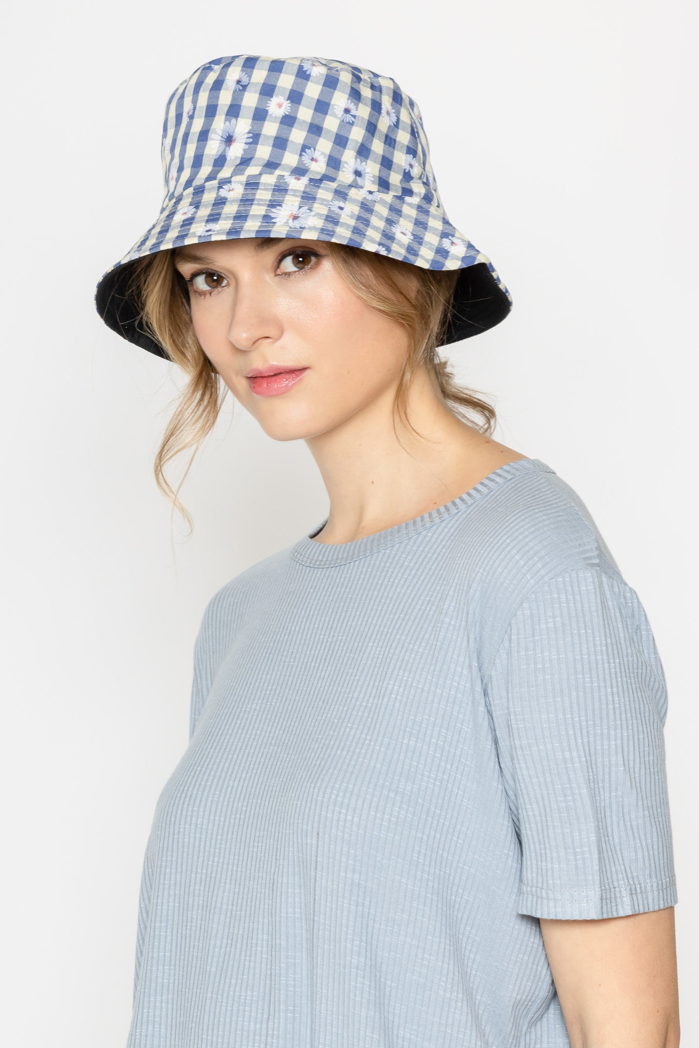 Reversible Flower Gingham Bucket Hat