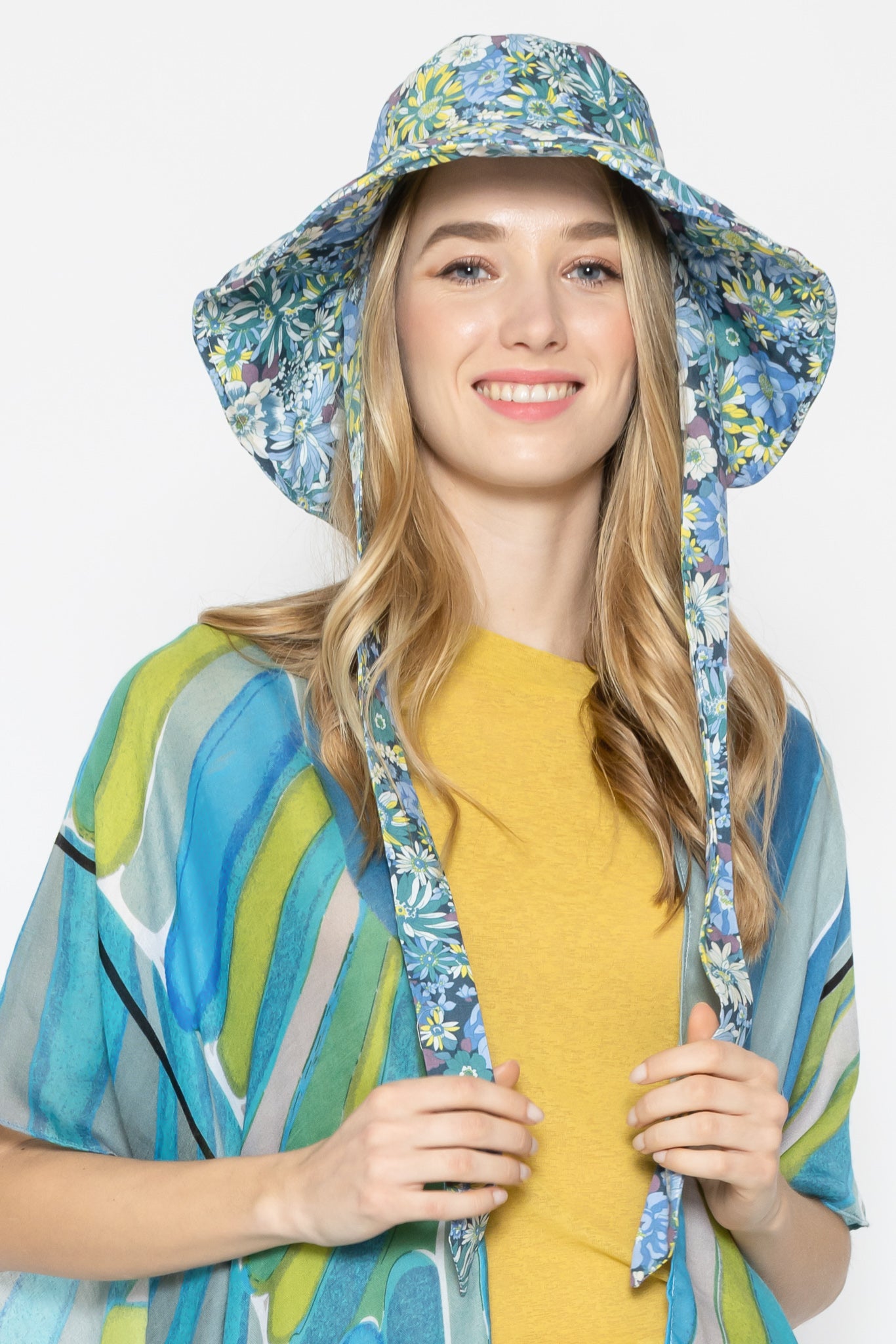 Floral Print Chin Tie Bucket Hat