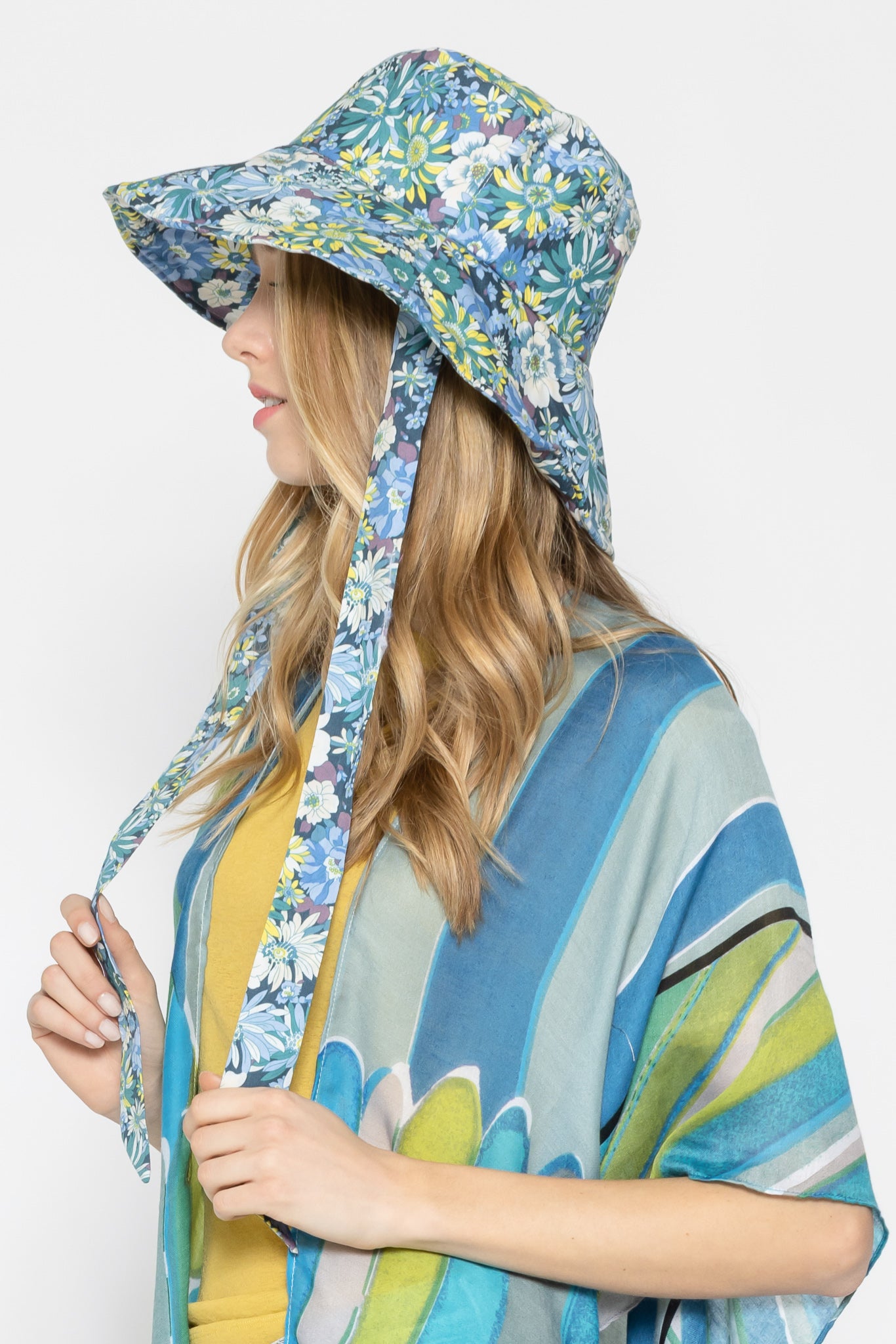 Floral Print Chin Tie Bucket Hat