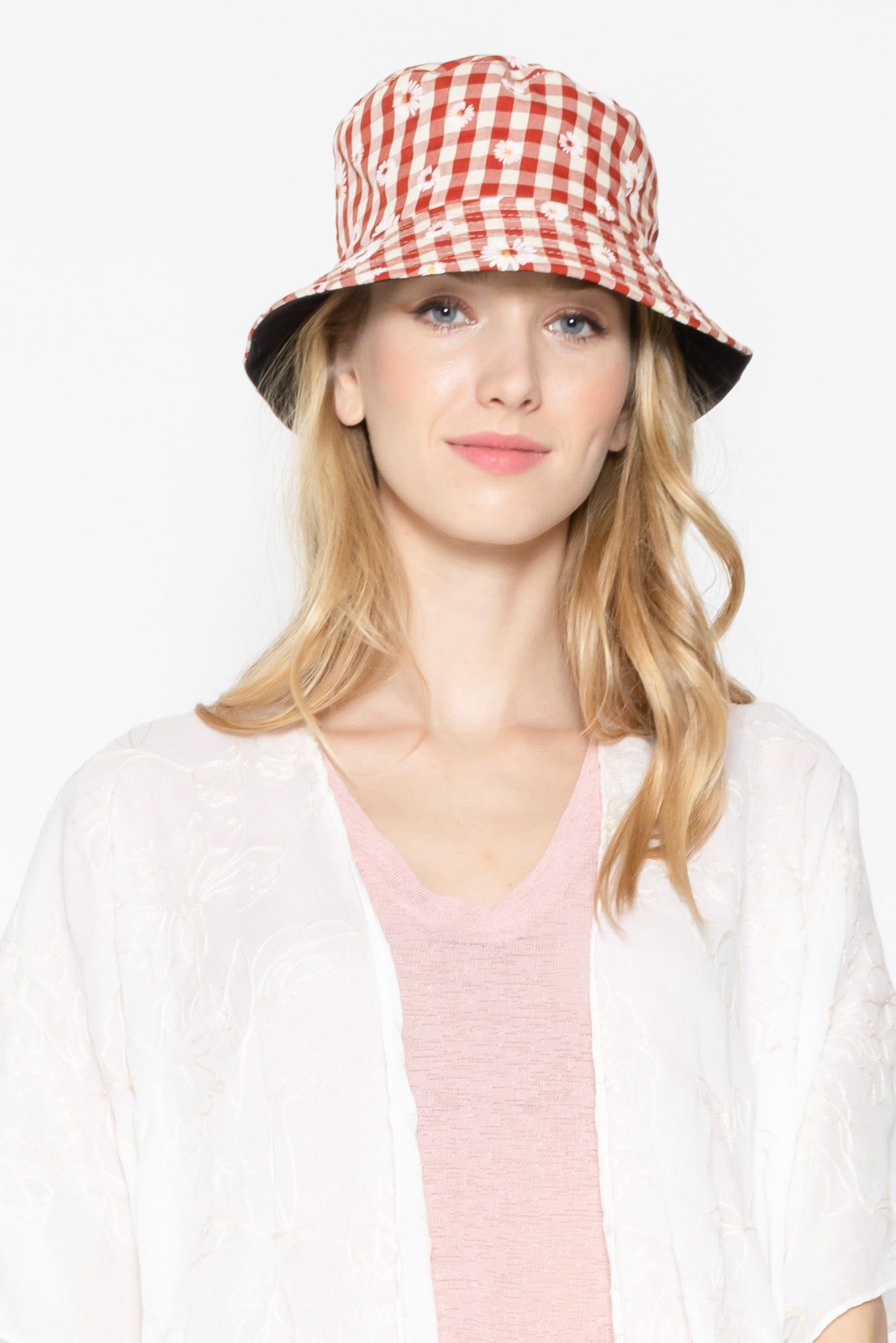 Reversible Flower Gingham Bucket Hat