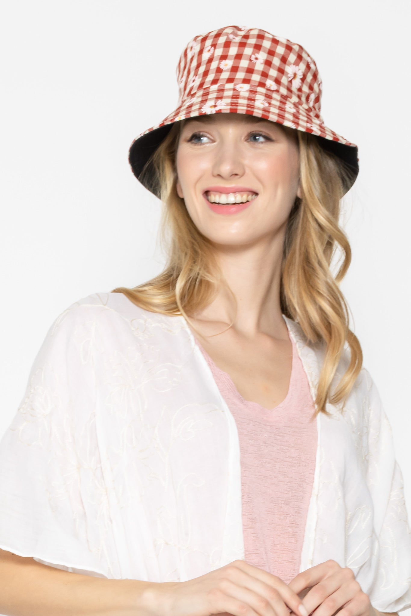 Reversible Flower Gingham Bucket Hat