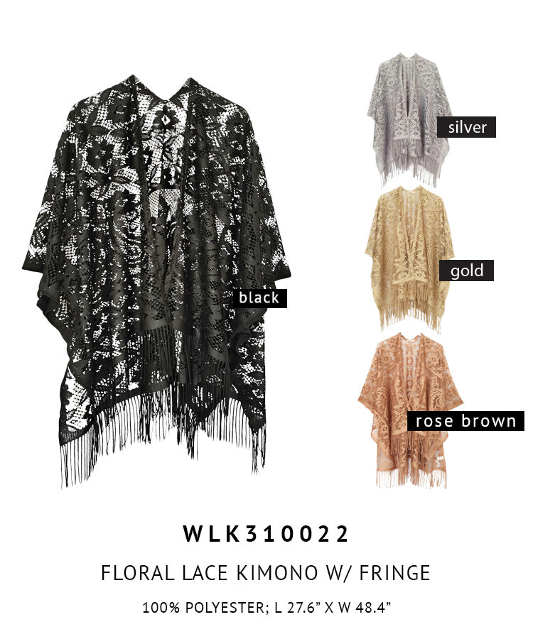 Floral Lace Kimono With Fringe