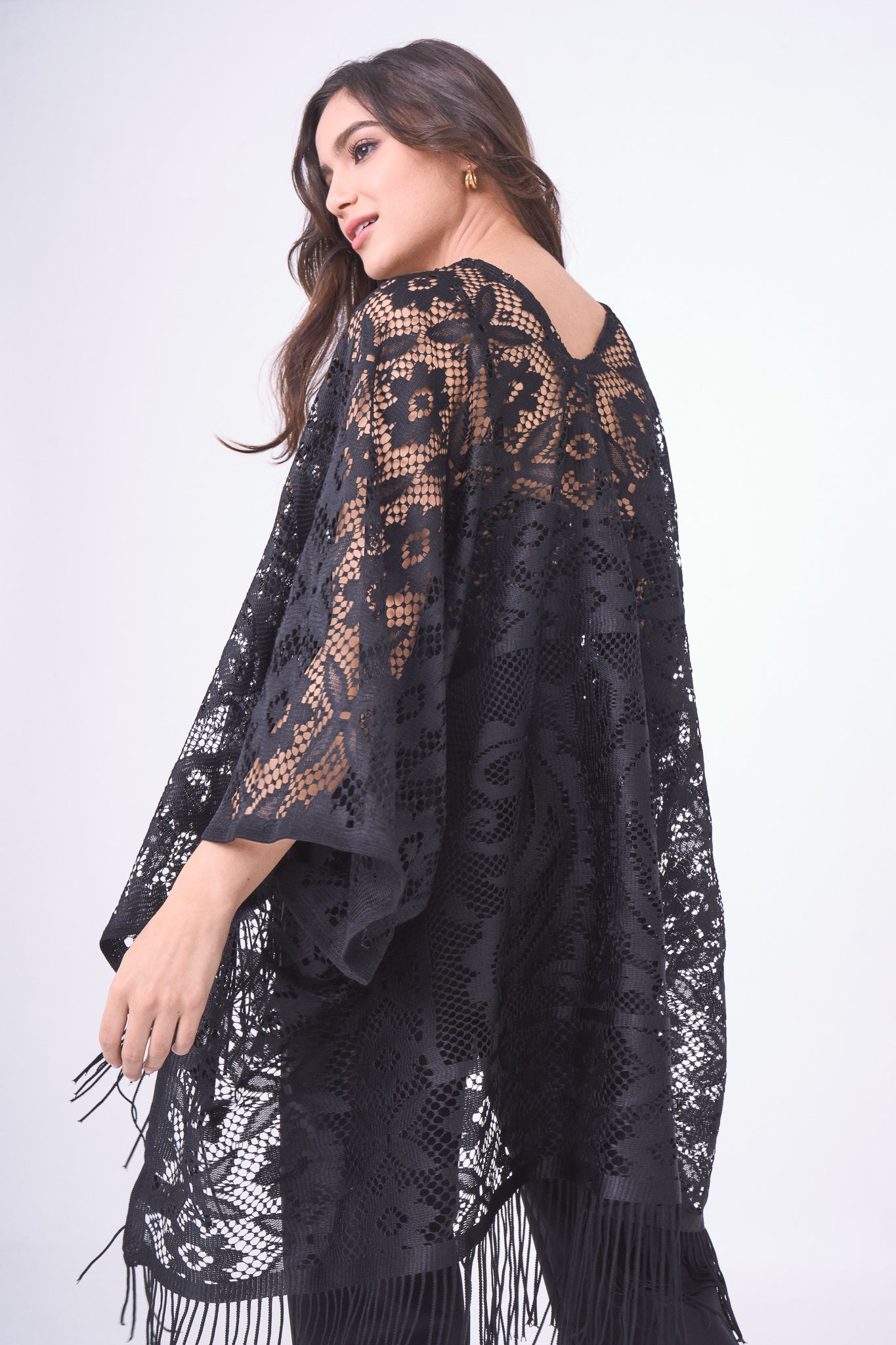 Floral Lace Kimono With Fringe