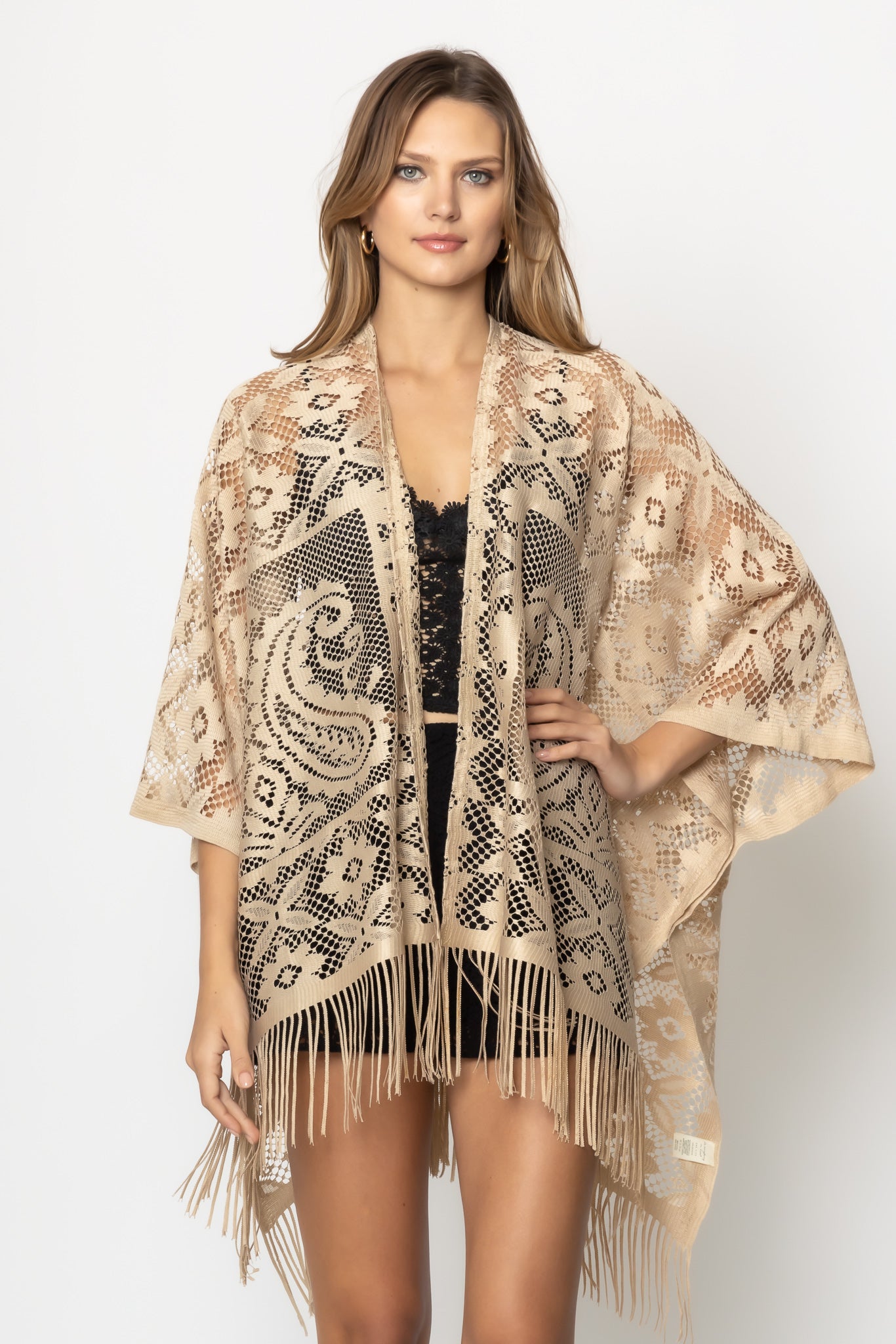 Floral Lace Kimono With Fringe