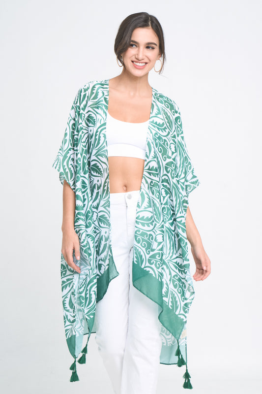 Floral Paisley Border Print Kimono