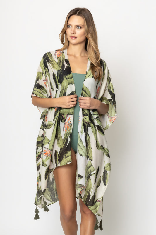 Palm Leaf Print Kimono