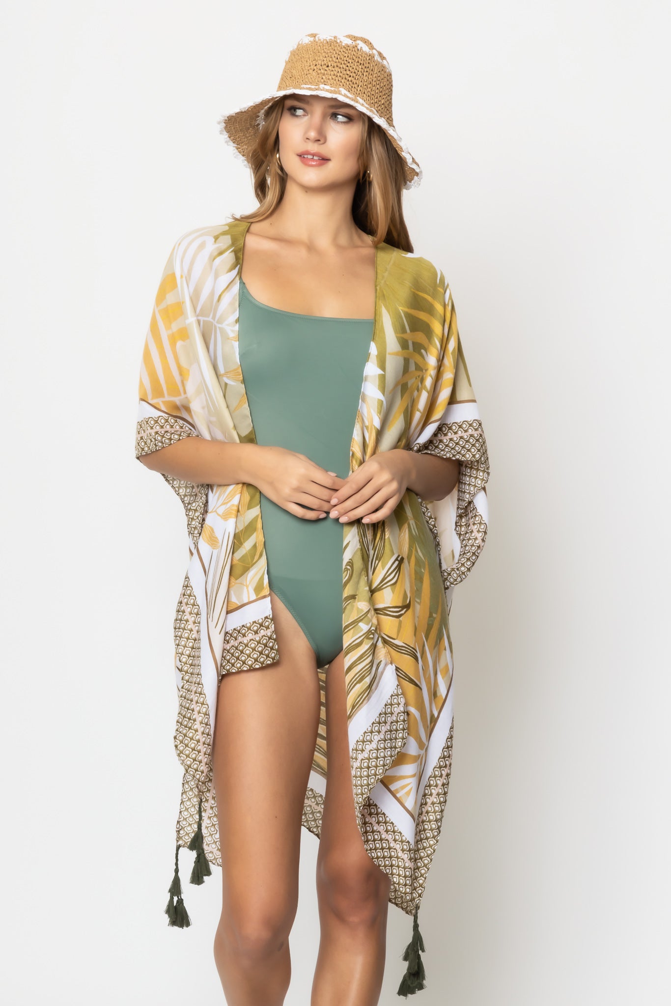 Palm Leaf Print Kimono