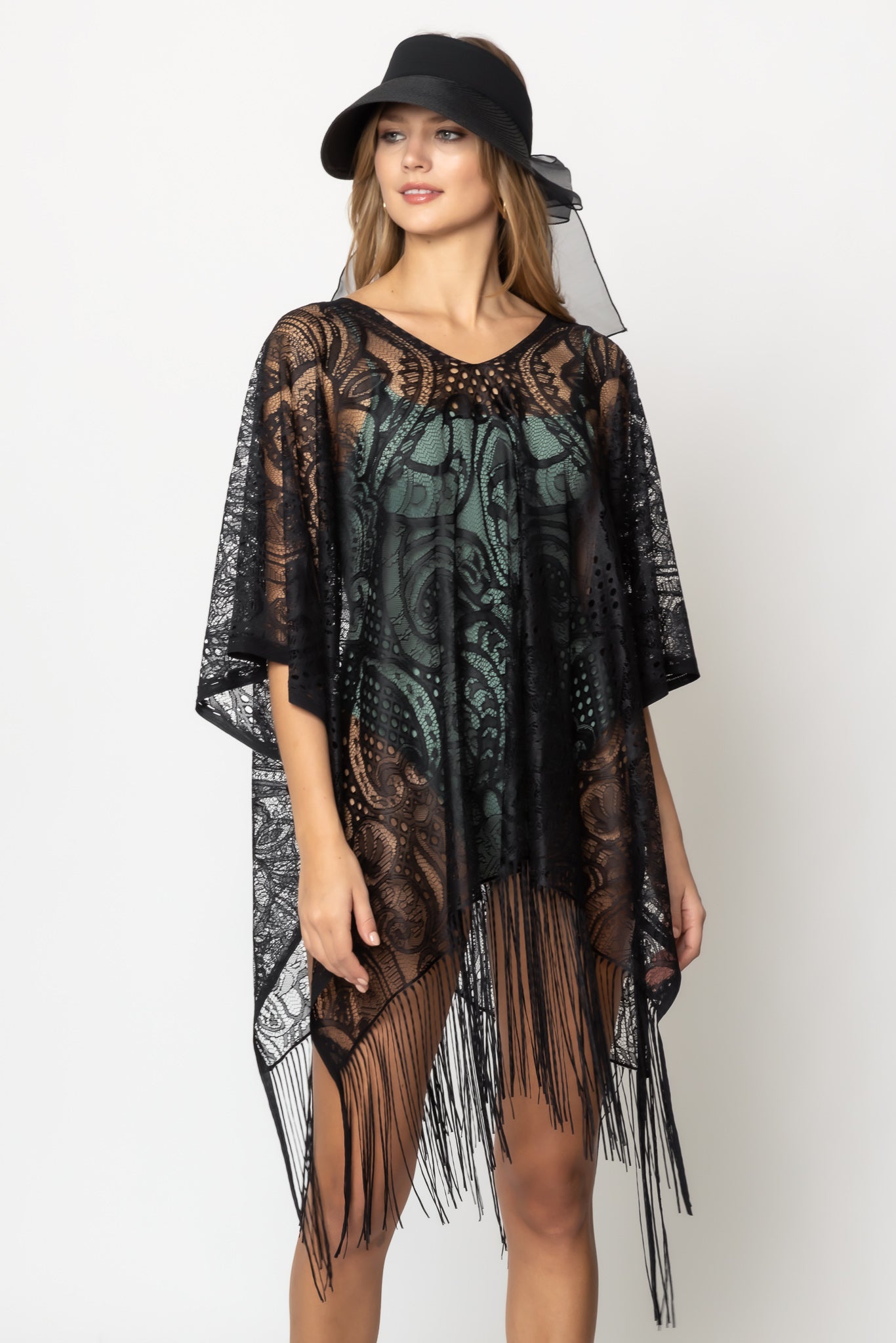 Lace Poncho With Fringe