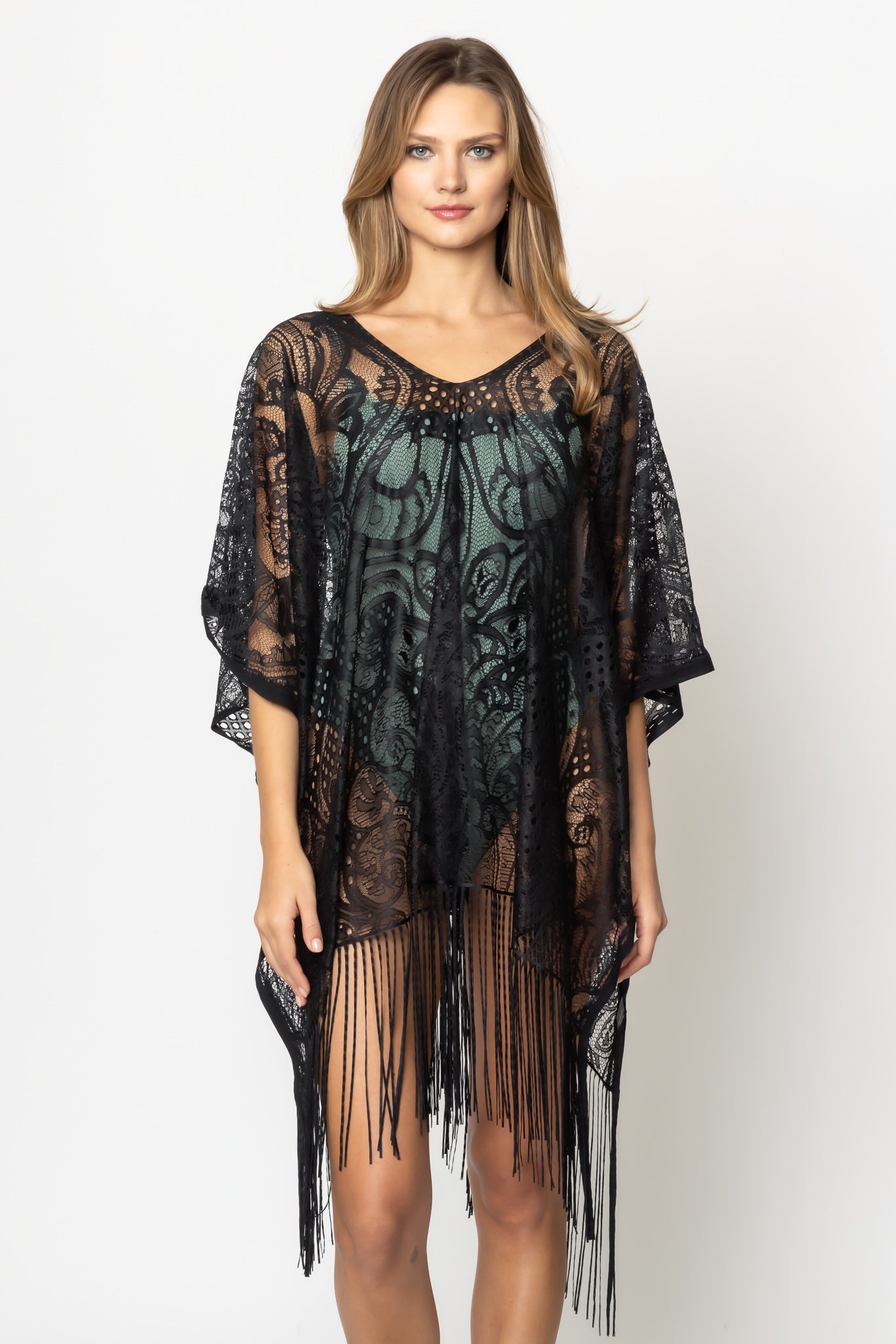 Lace Poncho With Fringe