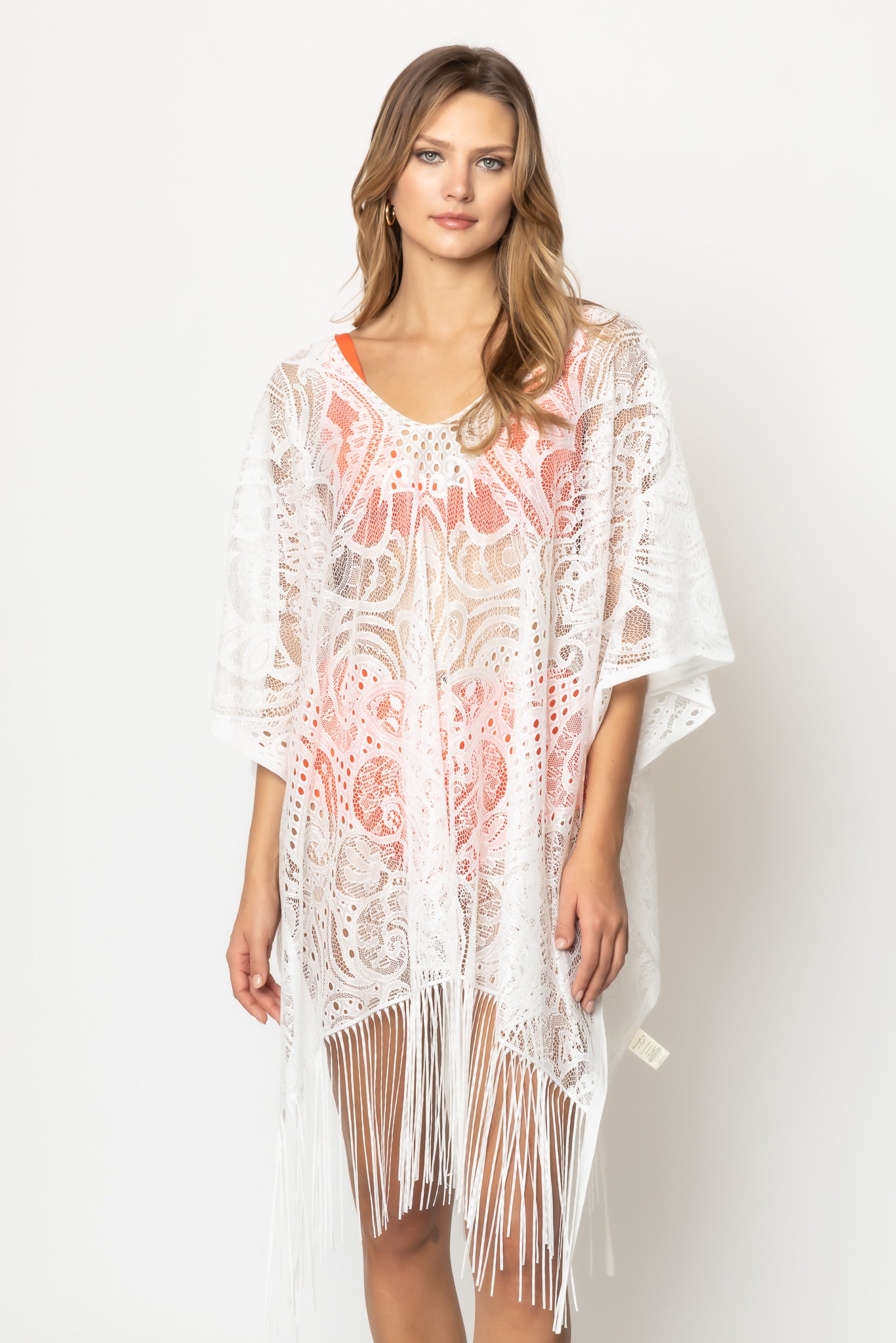 Lace Poncho With Fringe