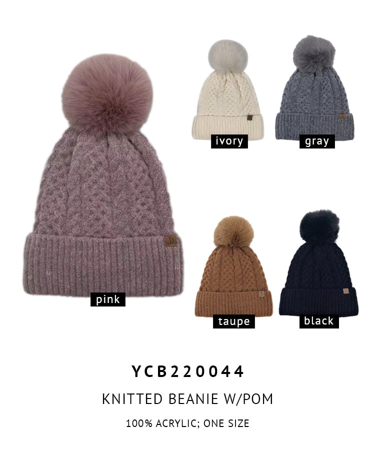 Knitted Pom Beanie with Fleece Lining