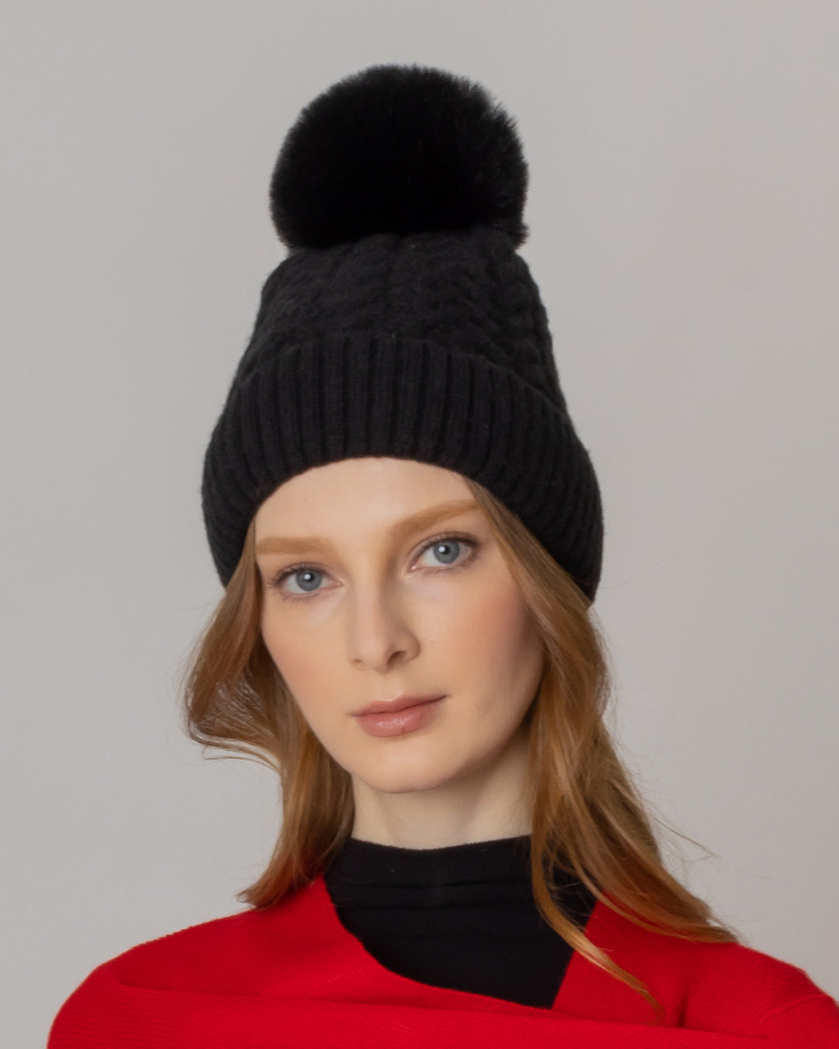 Knitted Pom Beanie with Fleece Lining