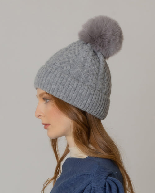 Knitted Pom Beanie with Fleece Lining