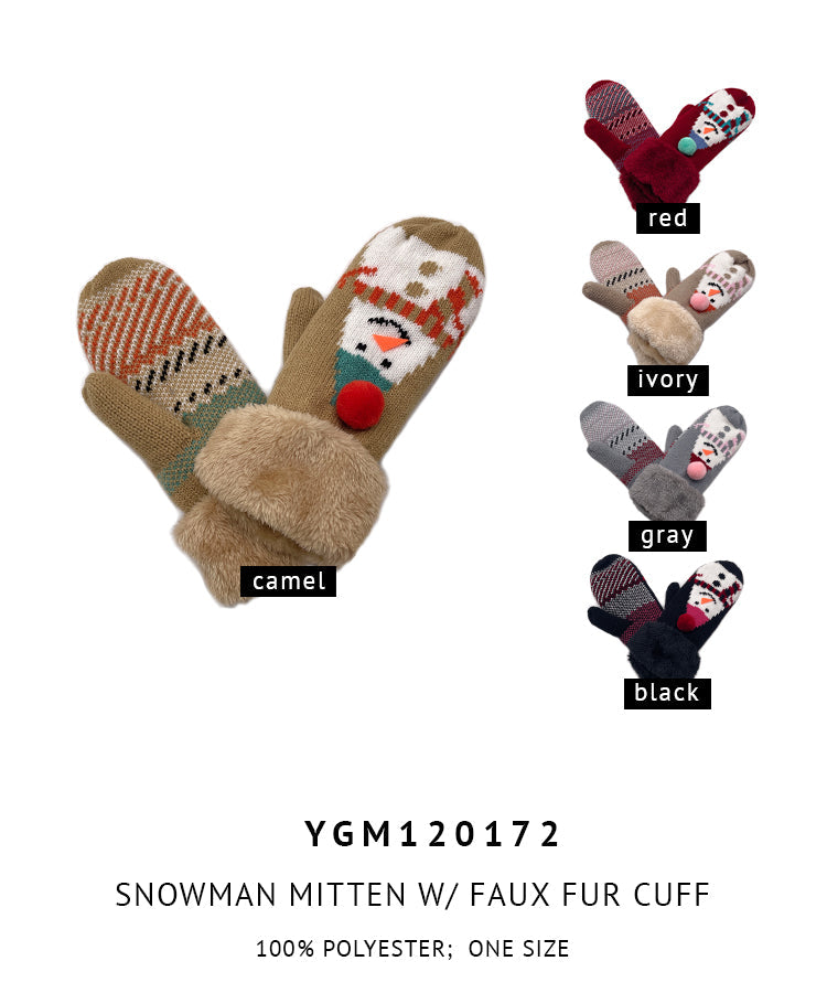 Snowman Mitten With Faux Fur Cuff