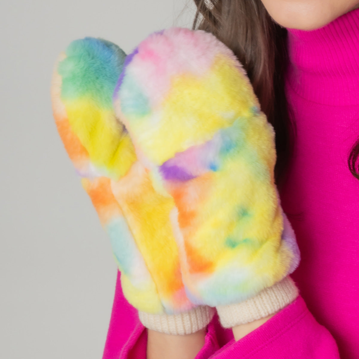 Tie Dye Faux Fur Mittens