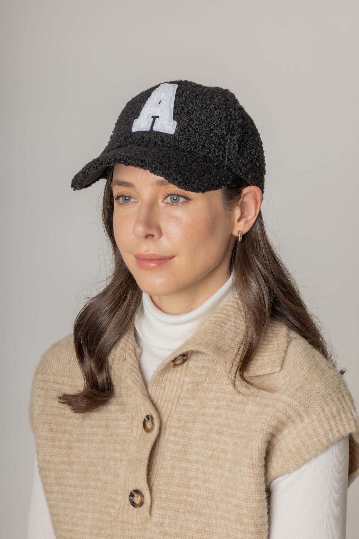 Letter A Sherpa Baseball Cap (Big Letter)