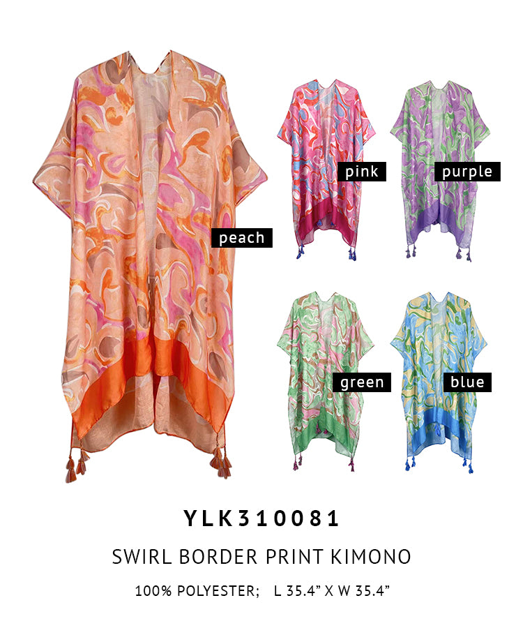 Swirl Border Print Kimono