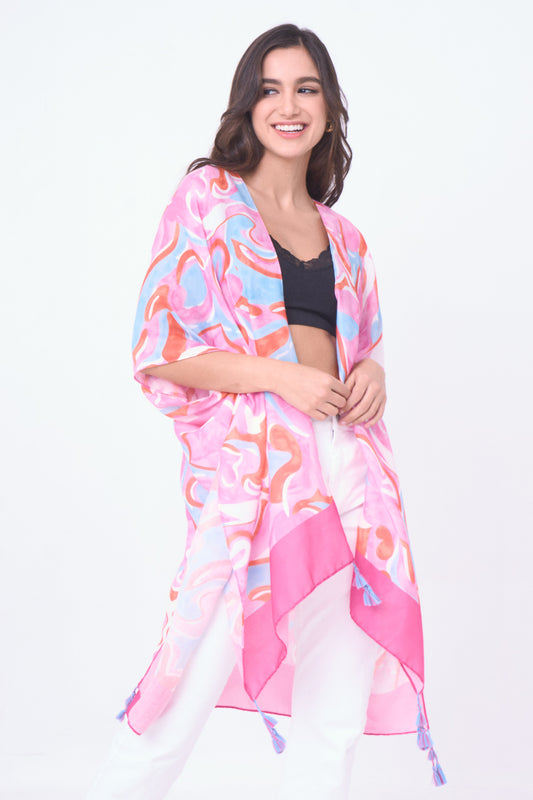 Swirl Border Print Kimono